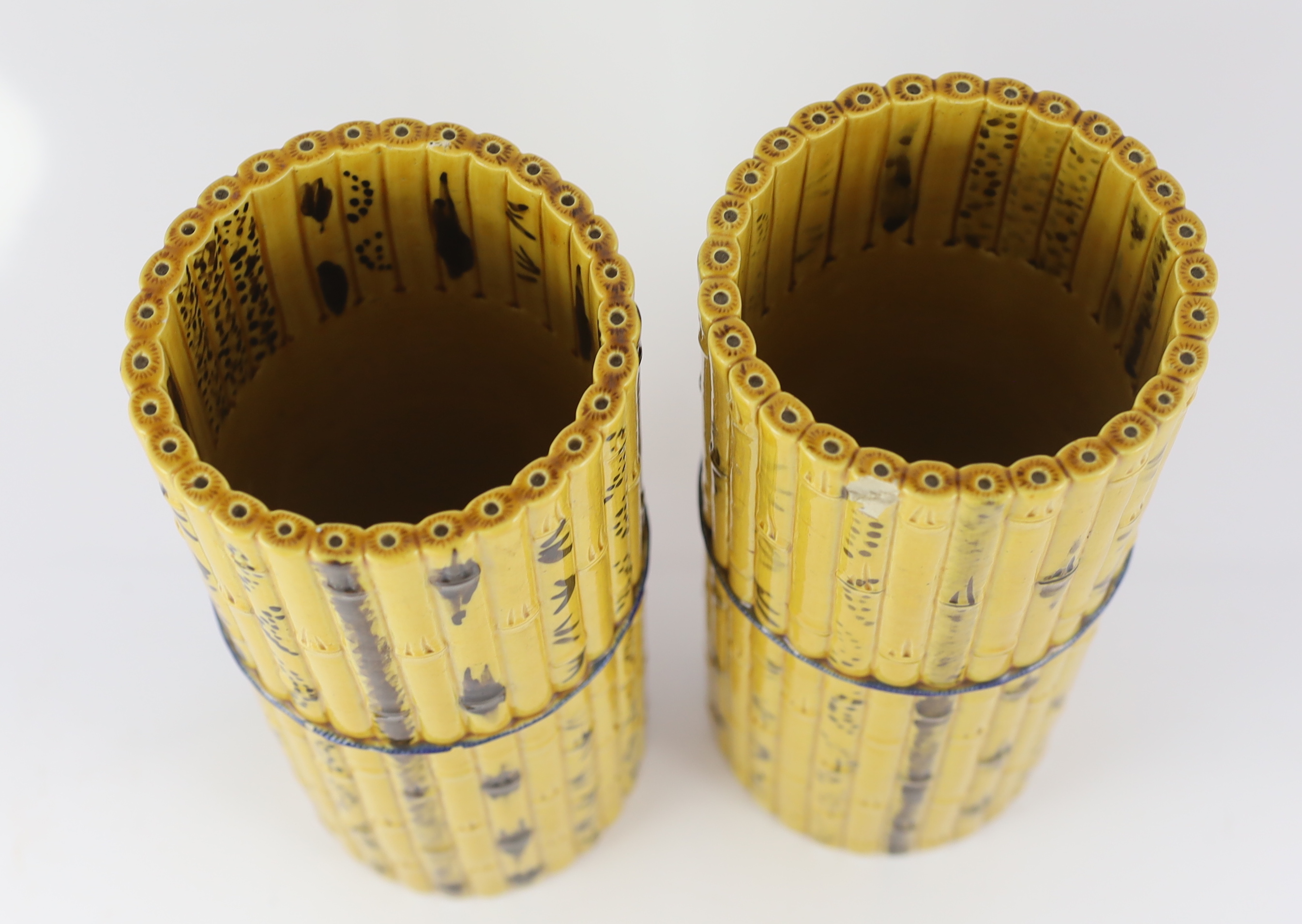 A pair of Chinese faux bamboo porcelain hat stands, late 19th century